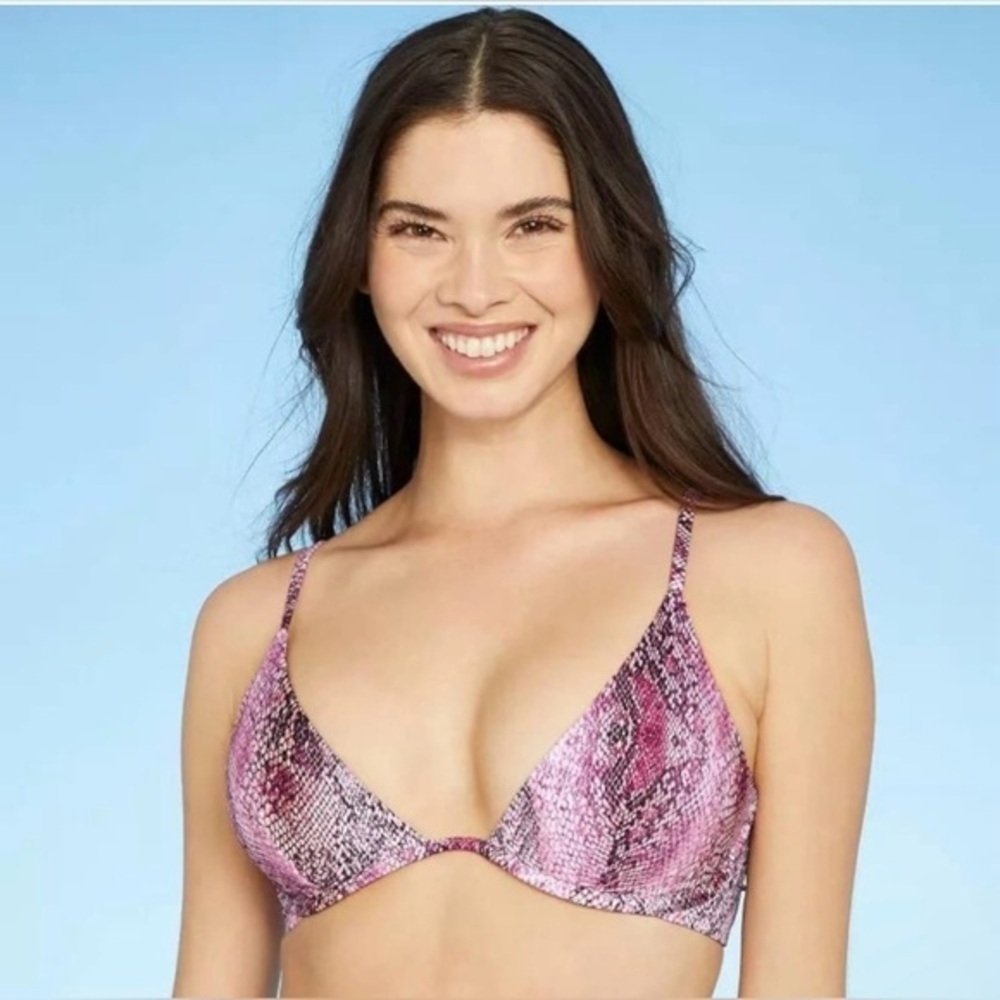 Shade & Shore Women's Underwire Bikini Top Pink Snake Print 38 D